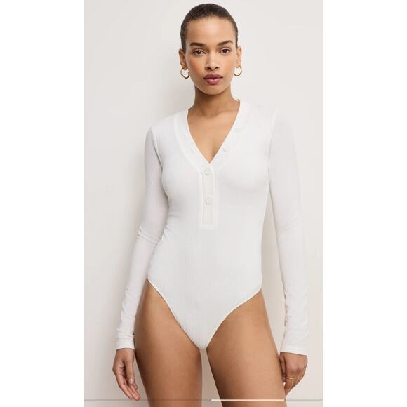 NWOT Good American RIBBED HENLEY BODYSUIT in Cream. Plus size 4X. - Picture 1 of 7